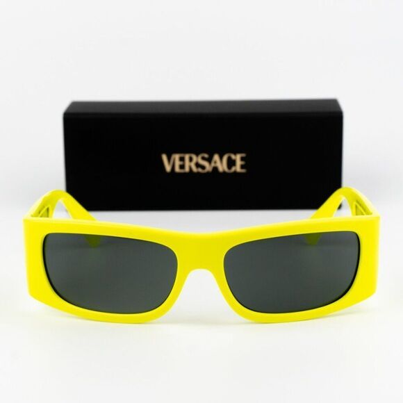NEW Versace VE4482 544987 Yellow Fluo Dark Grey Rectangular Unisex Sunglasses - Picture 3 of 11